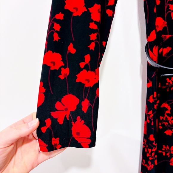 TOMMY HILFIGER Black & Red Pleated Floral Midi Dress - Picture 8 of 11